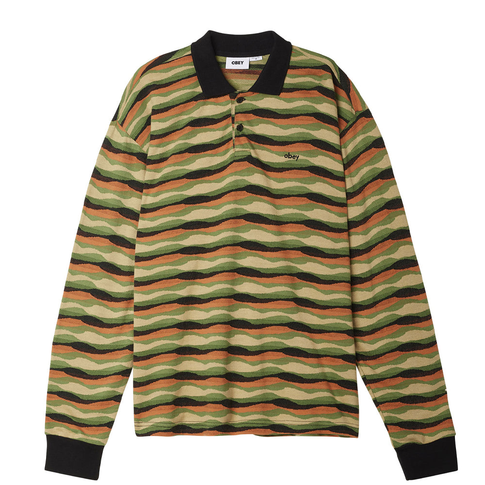 obey 131040049 monaco jacquard polo ls black multi