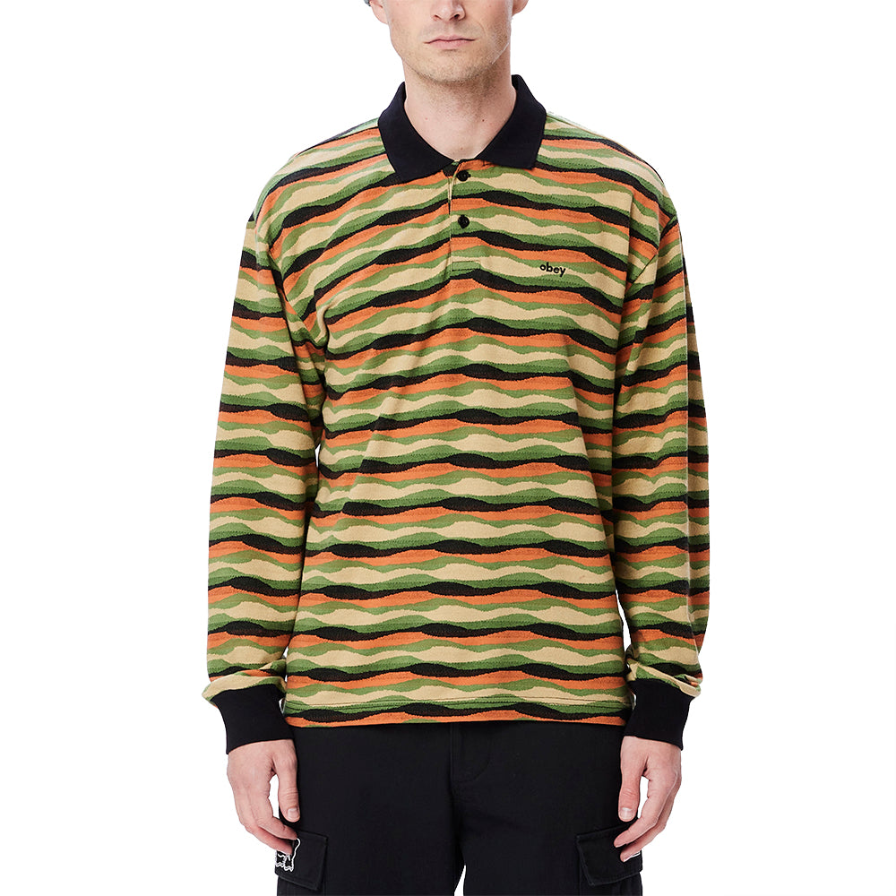 obey 131040049 monaco jacquard polo ls black multi