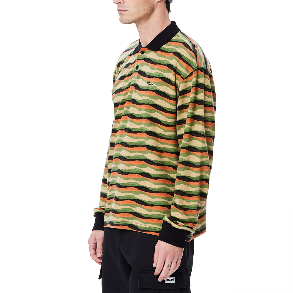 obey 131040049 monaco jacquard polo ls black multi