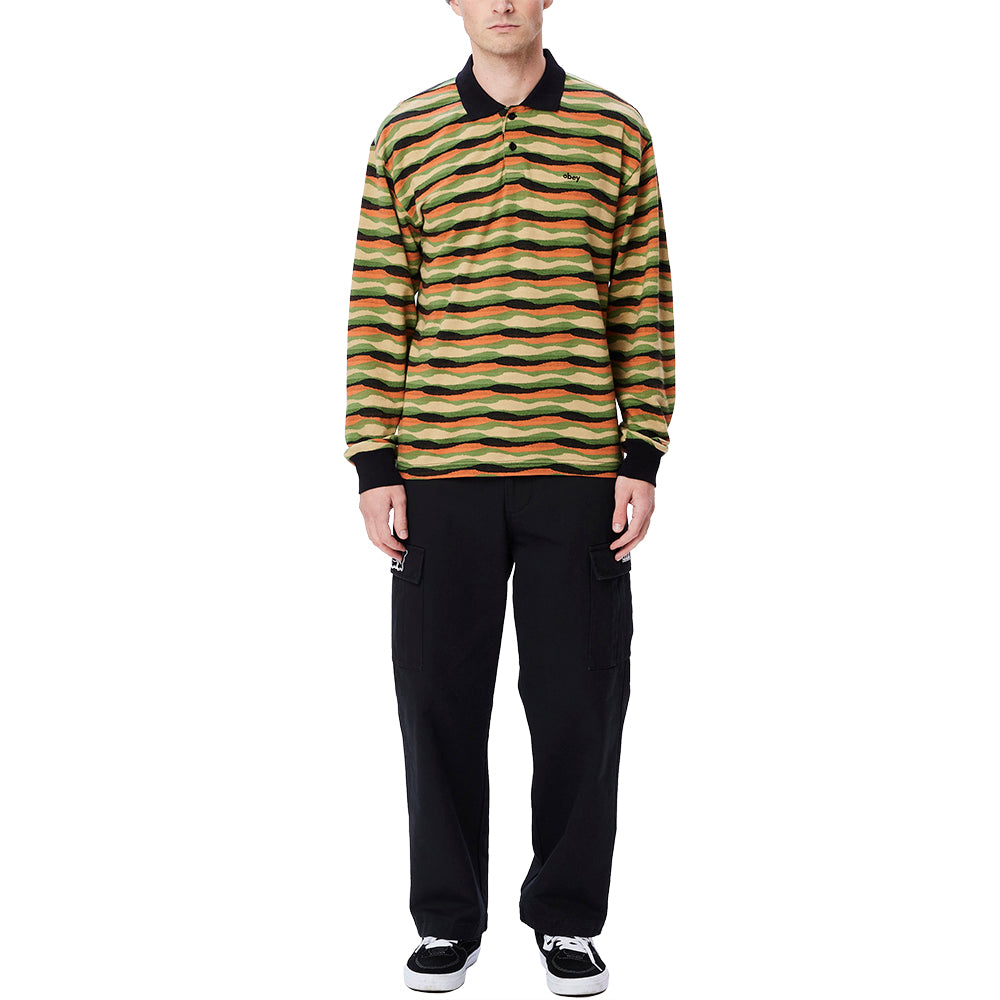 obey 131040049 monaco jacquard polo ls black multi