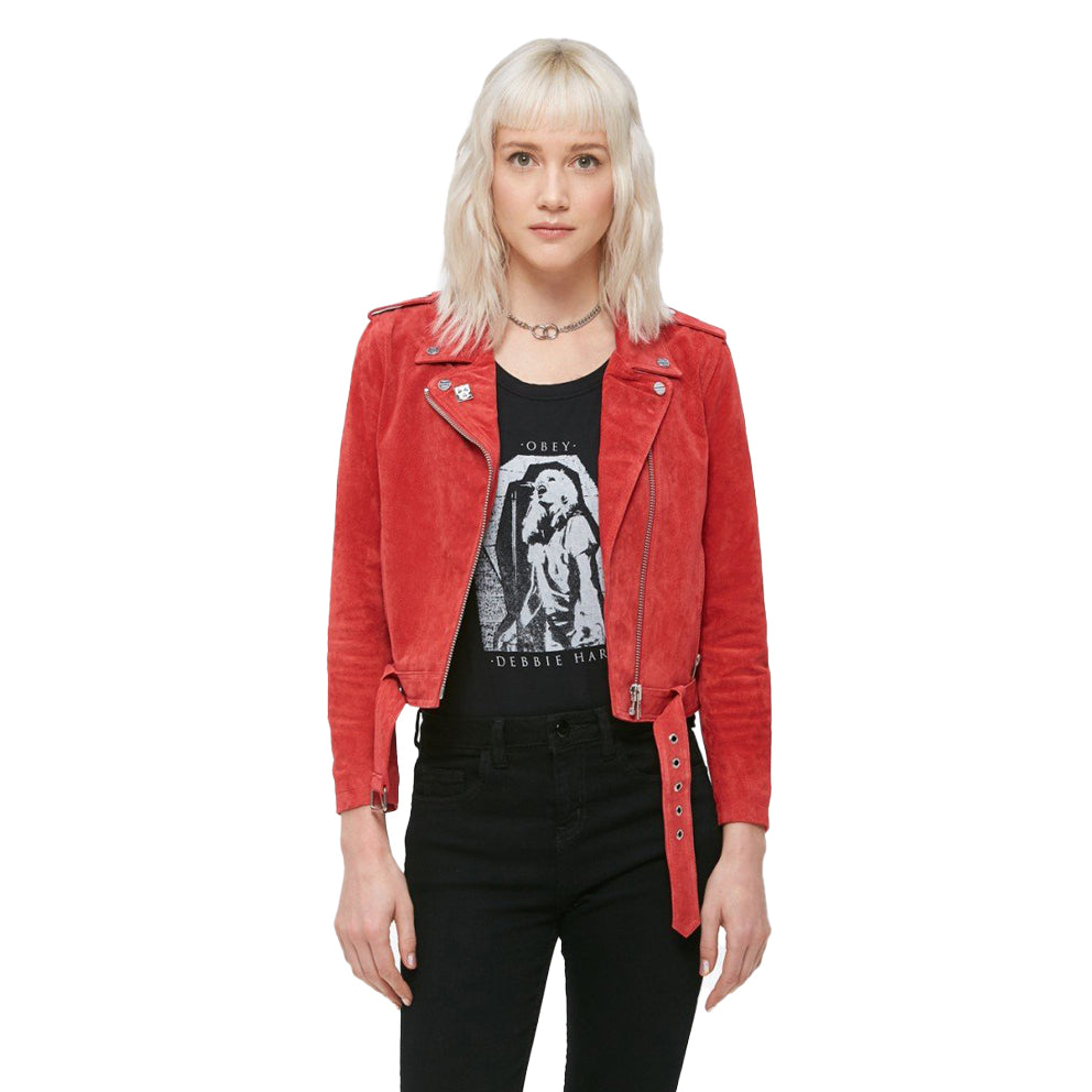 obey 221800197 debbie harry st marks suede moto jacket red