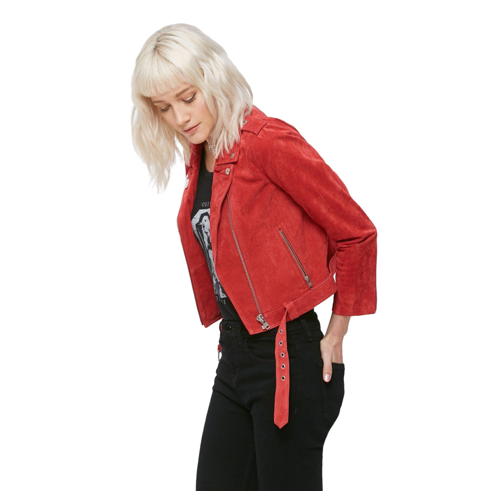 obey 221800197 debbie harry st marks suede moto jacket red