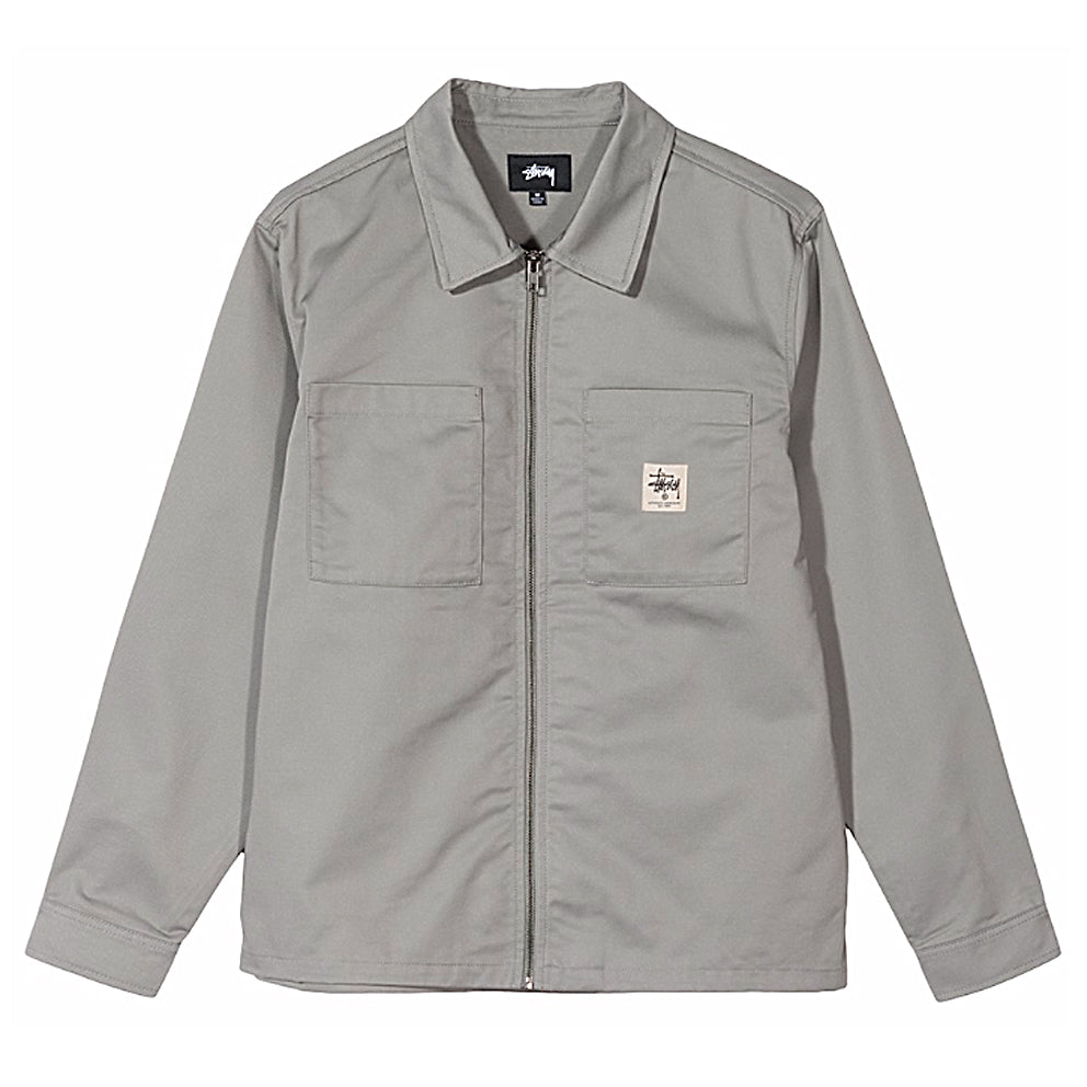 stussy 1110028 poly cotton zip up lsl shirt grey