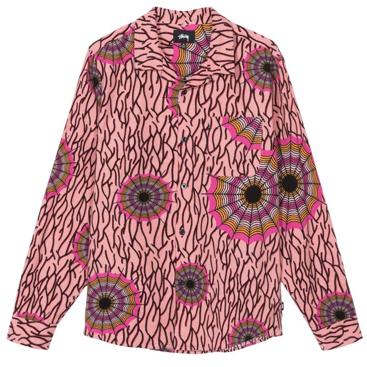 stussy 1110087 spider web flannel ls shirt pink