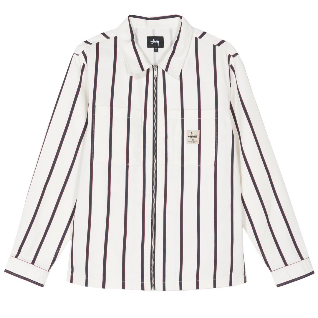 stussy 1110092 zip up work shirt stripe