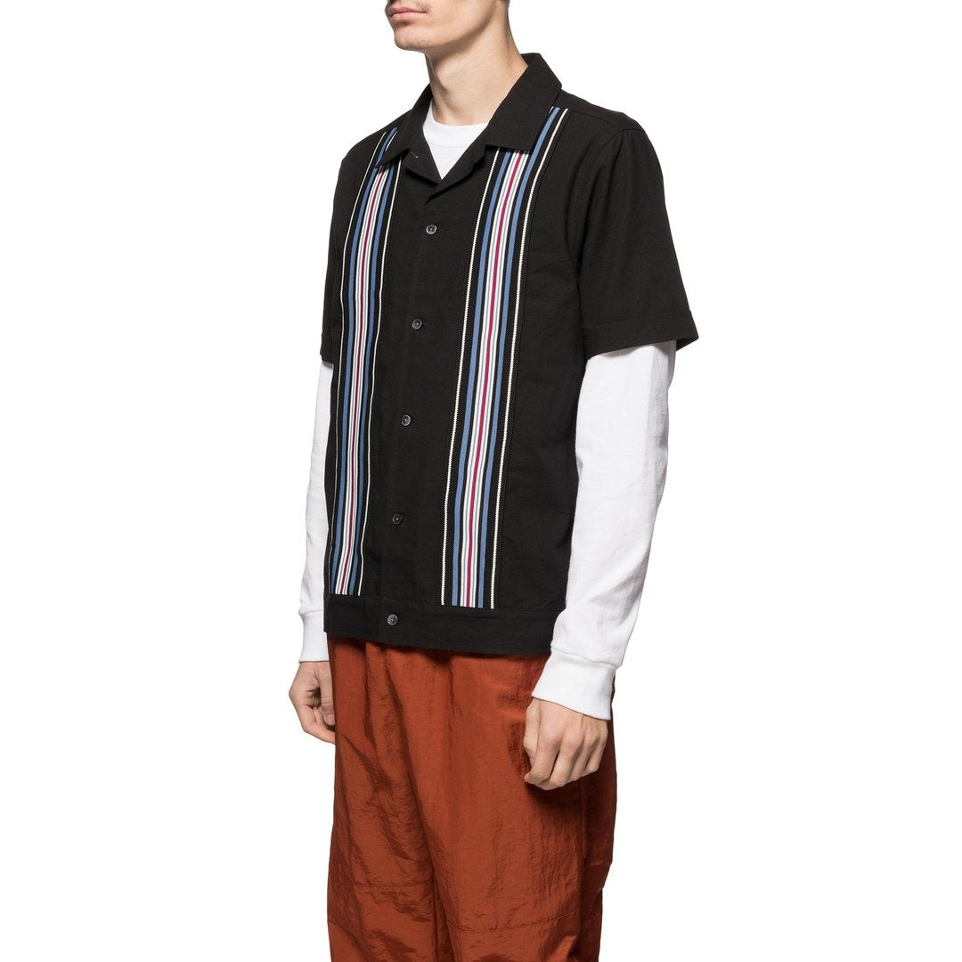 stussy 1110093 striped knit panel shirt black