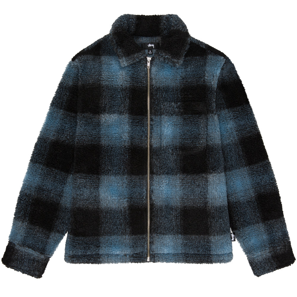 stussy 1110224 shadow plaid sherpa zip shirt blue