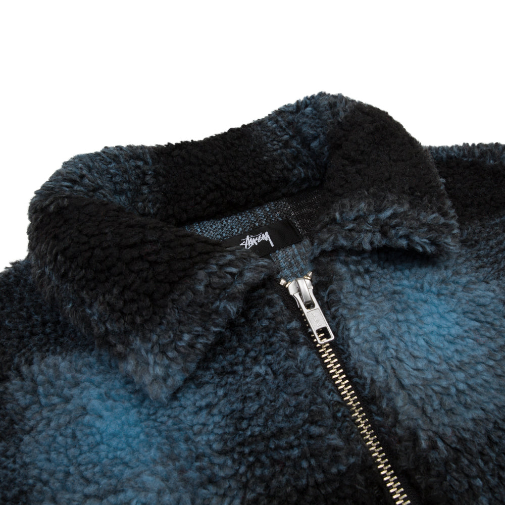 stussy 1110224 shadow plaid sherpa zip shirt blue
