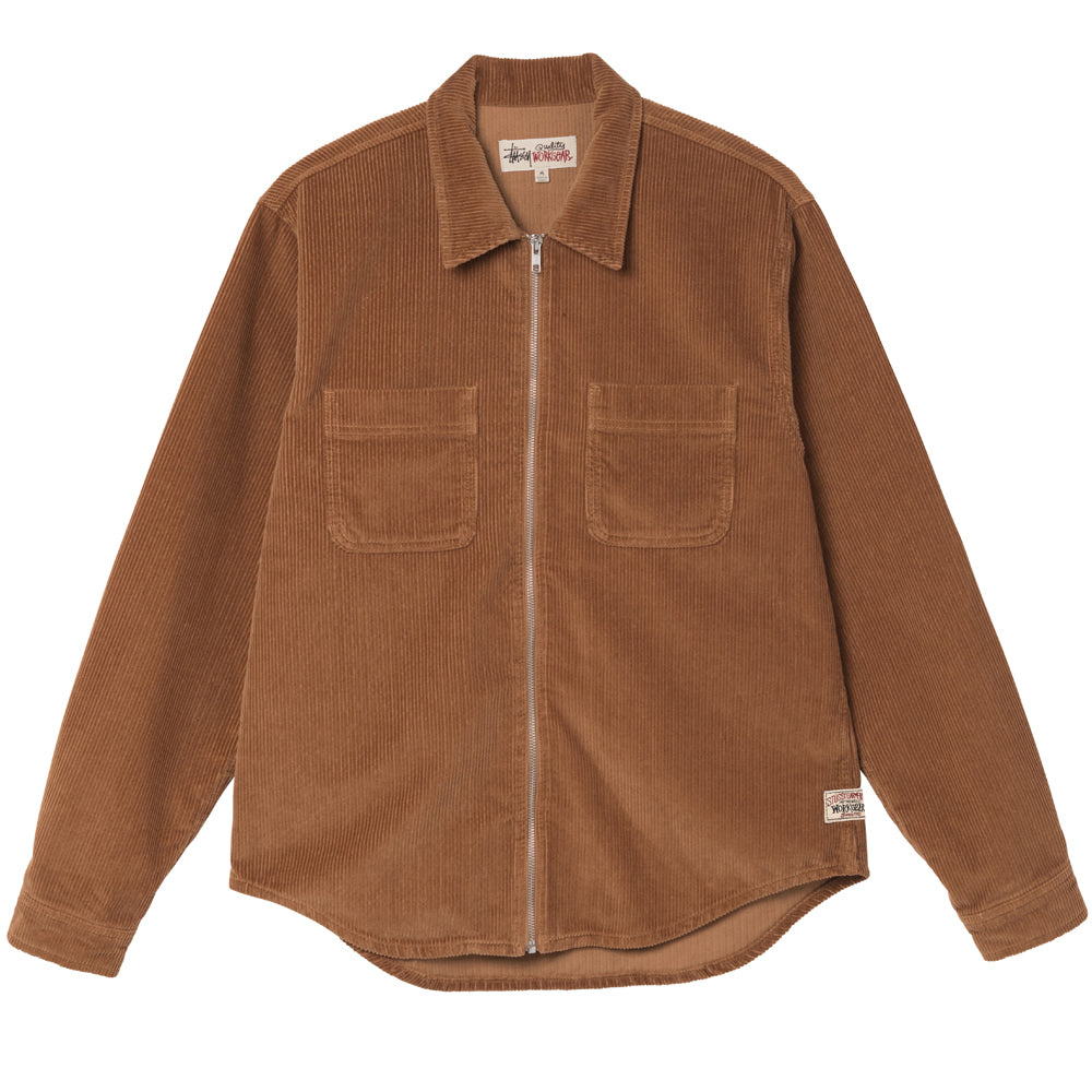 stussy 1110243 wide wale cord zip shirt copper