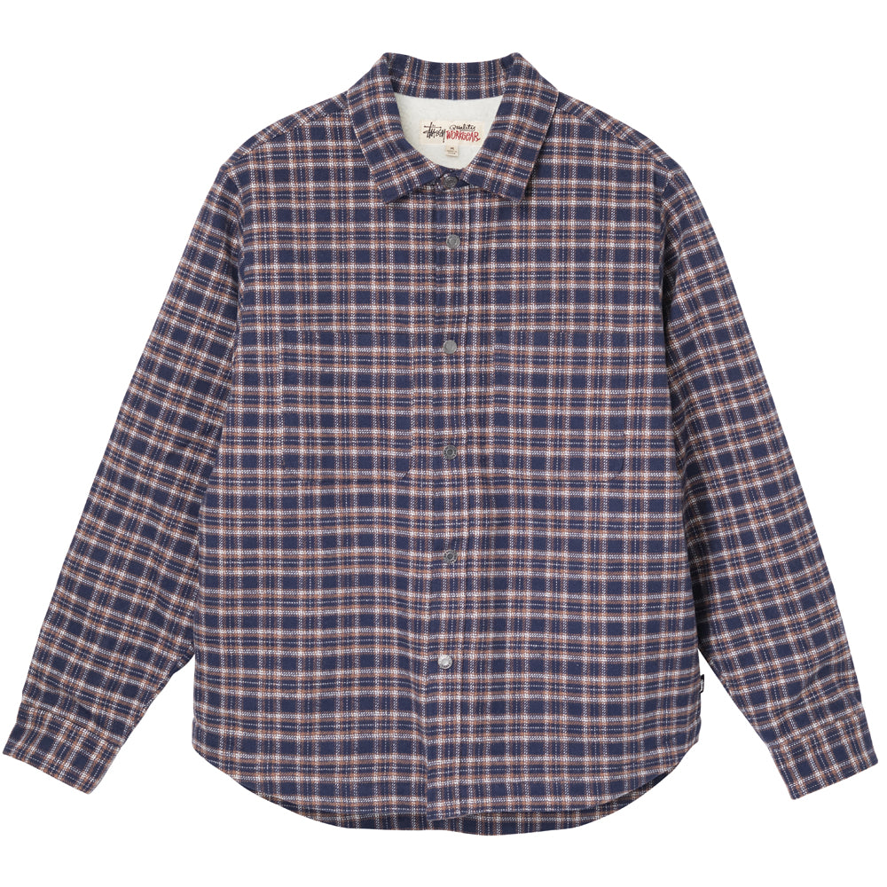stussy 1110268 sherpa lined plaid shirt navy