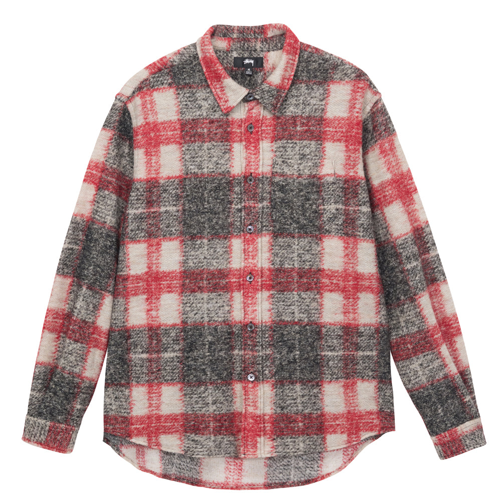 stussy 1110269 plaid knit shirt red