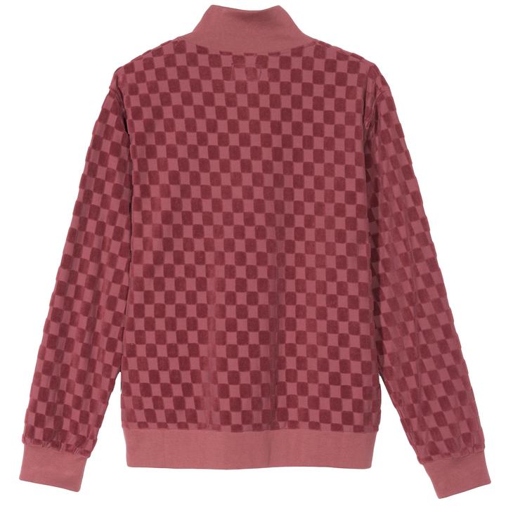 stussy 1140177 check ls zip mock maroon