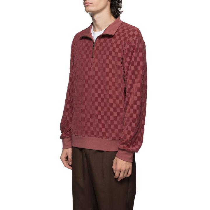 stussy 1140177 check ls zip mock maroon