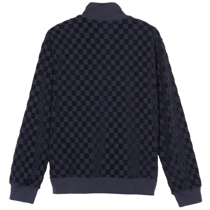 stussy 1140177 check ls zip mock navy