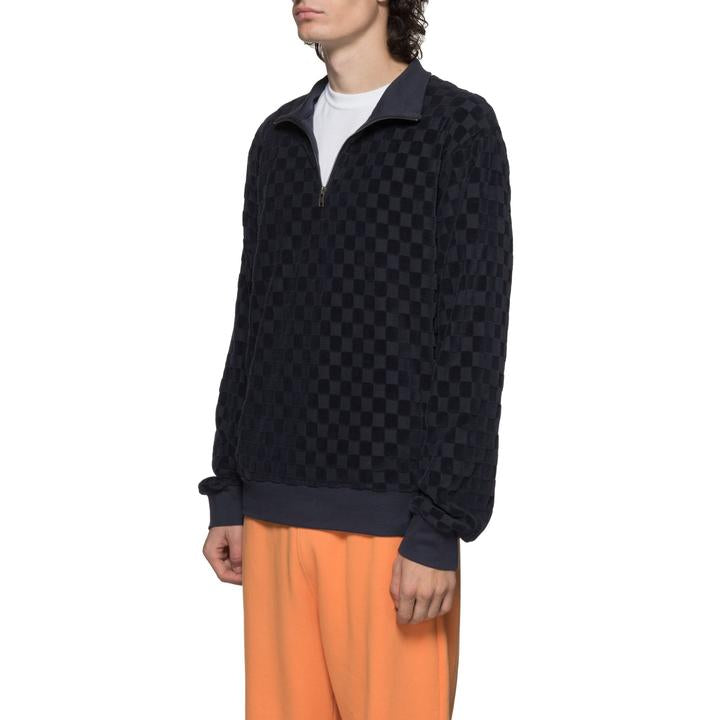 stussy 1140177 check ls zip mock navy