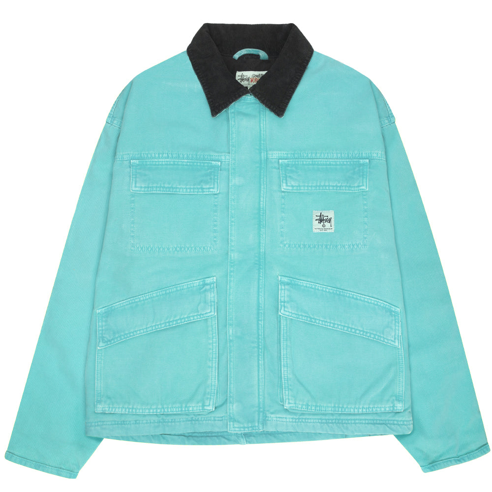 stussy 115589 washed canvas shop jacket teal