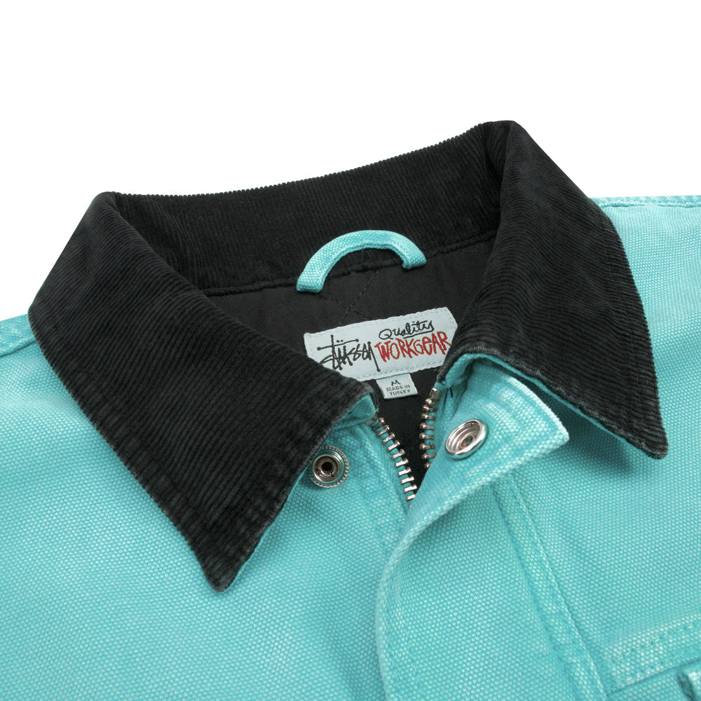 stussy 115589 washed canvas shop jacket teal