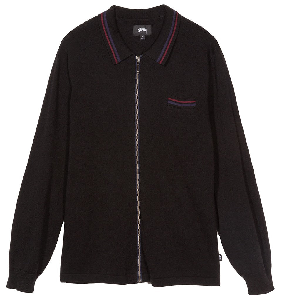 stussy 117057 perry zip lsl polo knit black