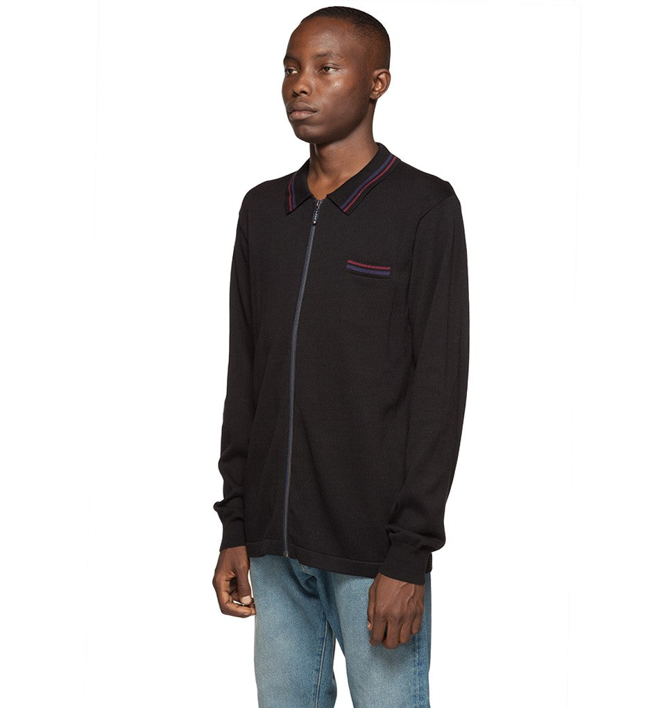 stussy 117057 perry zip lsl polo knit black