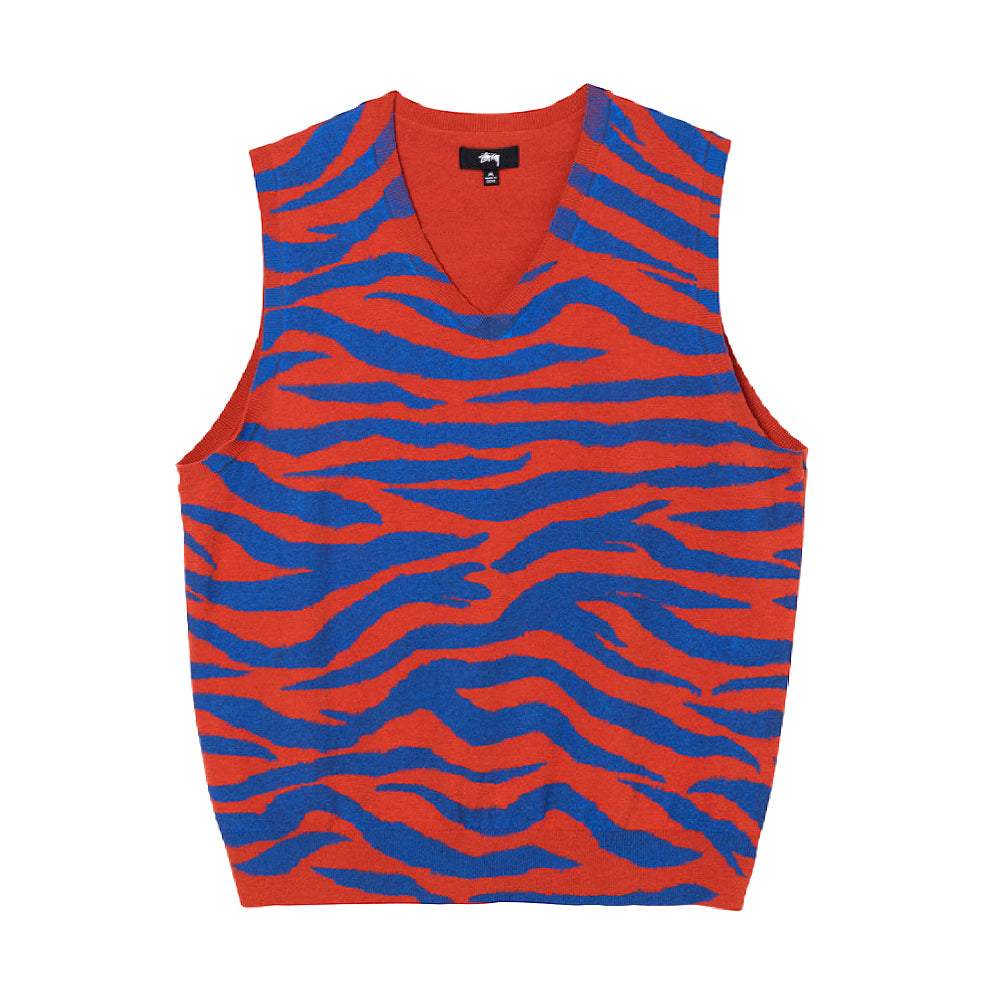stussy 117139 tiger printed sweater vest red