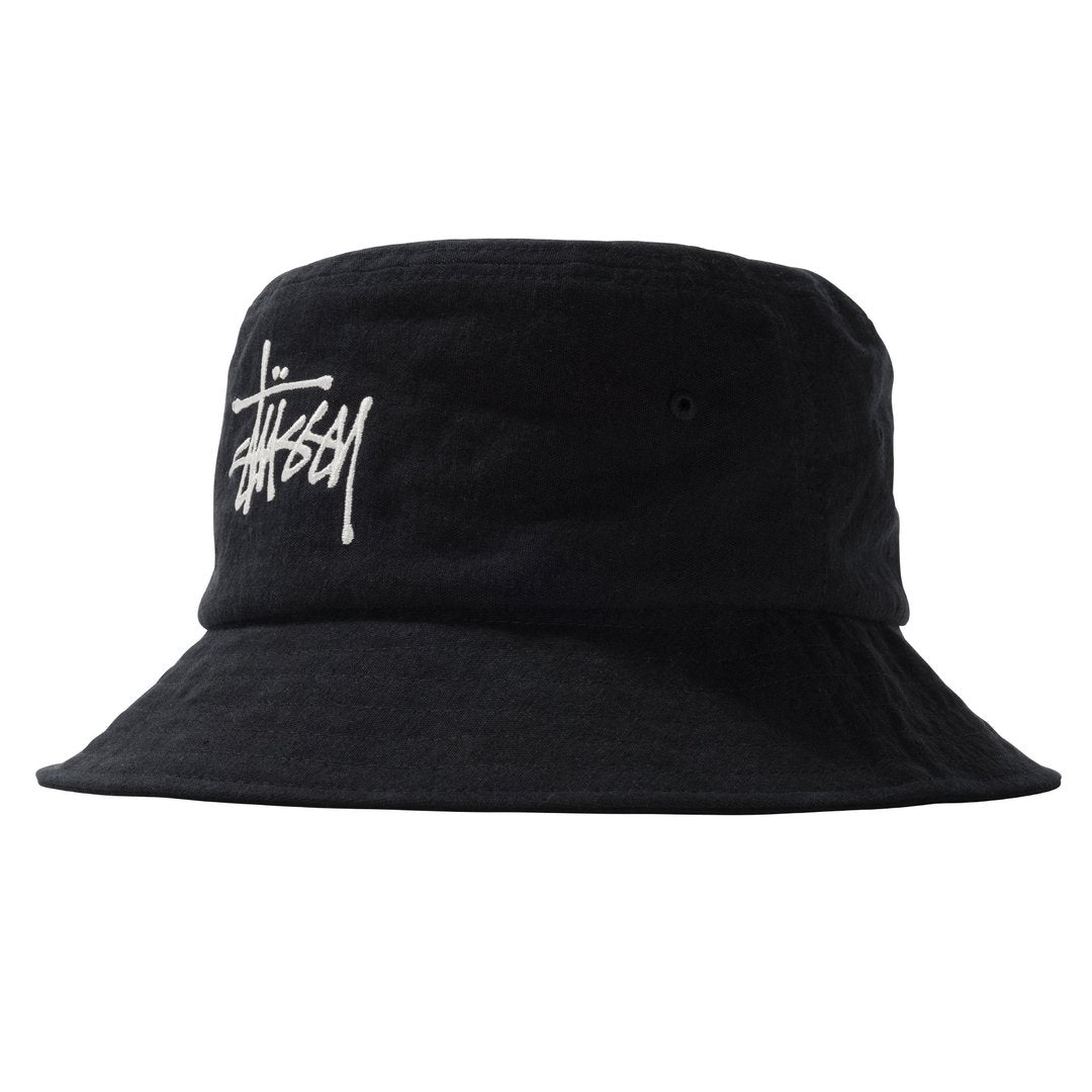 stussy 132967 big logo canvas bucket hat black