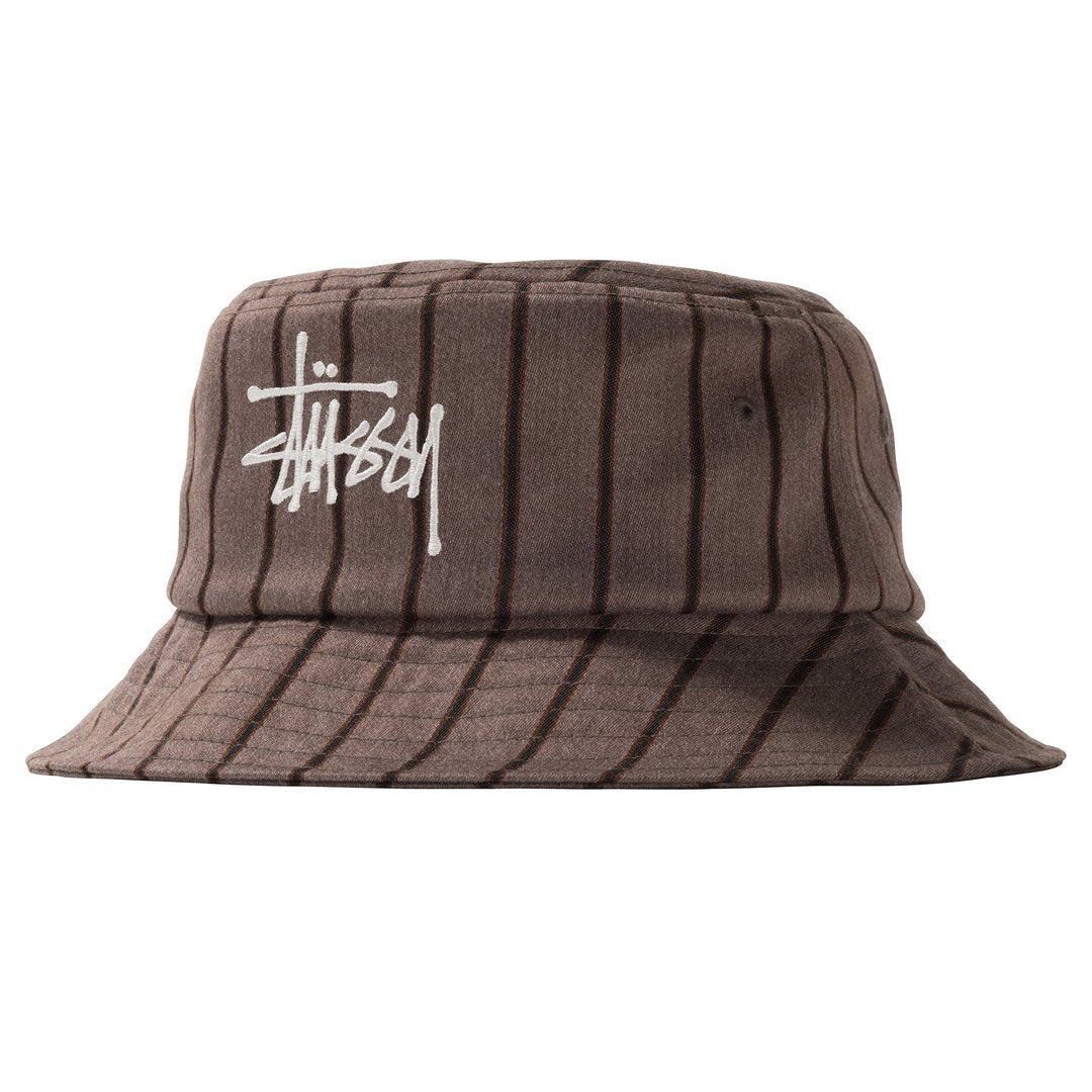 stussy 132968 big logo striped bucket hat brown