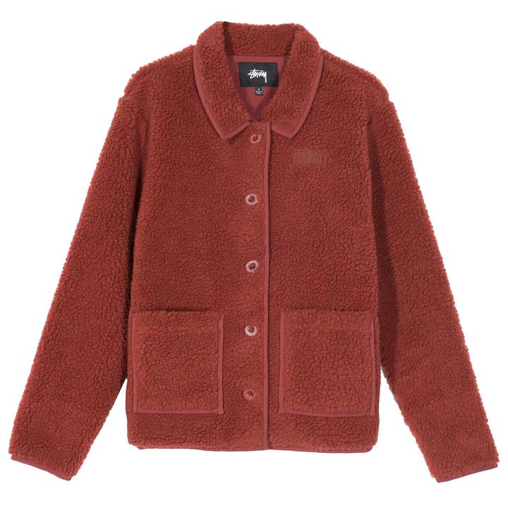 stussy 218100 sherpa button down jacket clay