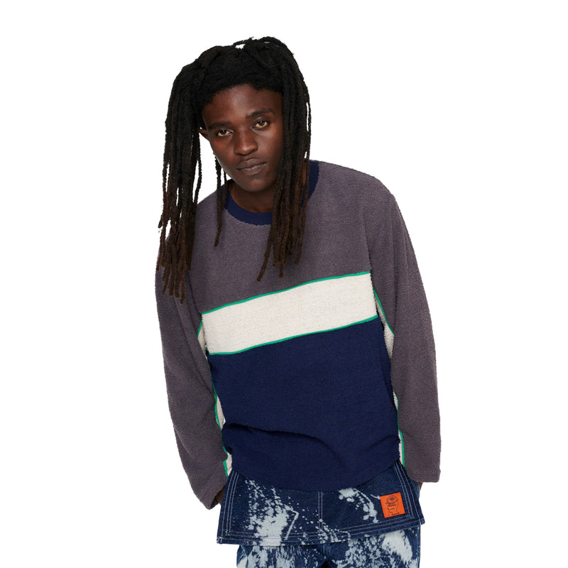 brain dead bdp23t01002883 boarder long sleeve football shirt grey multi