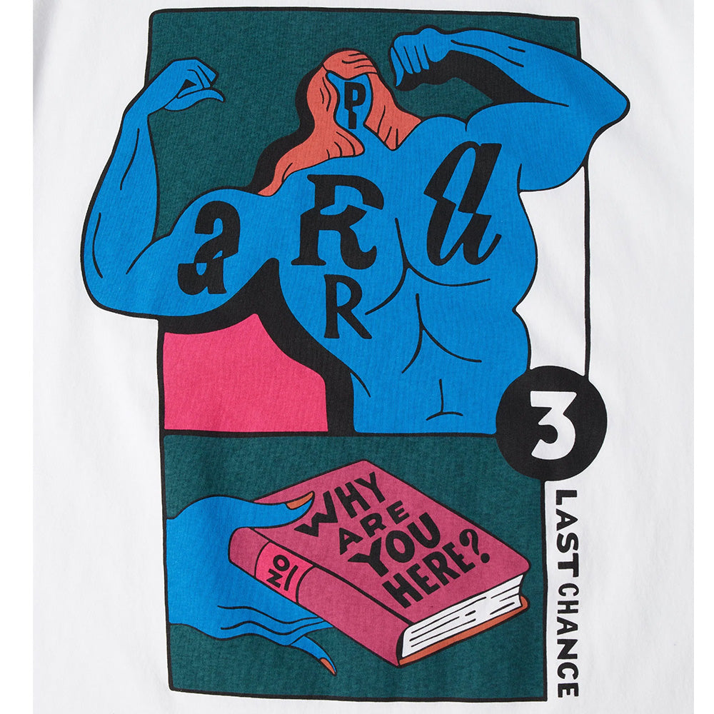 by parra 55155 why are you here t shirt white