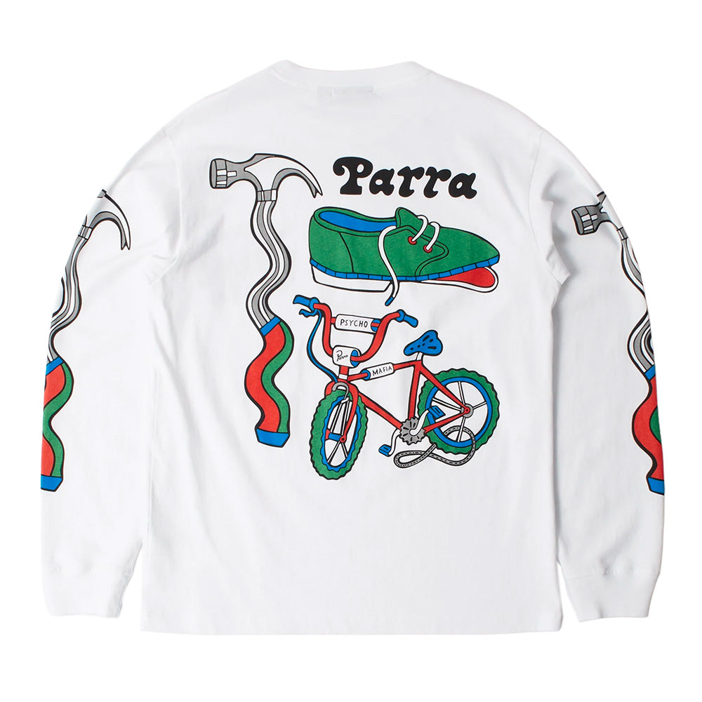 BY PARRA BY PARRA BIKE HAMMER LONG SLEEVE T-SHIRT // WHITE