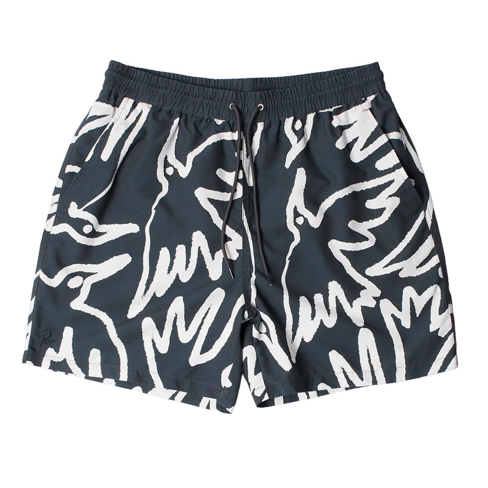 BY PARRA BY PARRA BIRDS FLY FREE SWIM SHORTS // BLACK