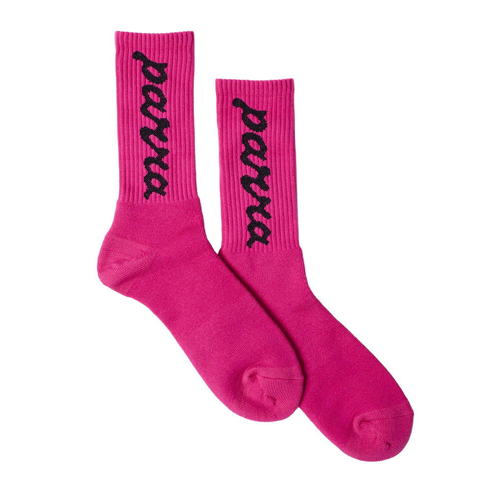 by parra lowercase scriptlogo crew socks hot pink