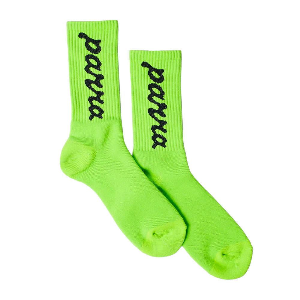 by parra lowercase scriptlogo crew socks neon green