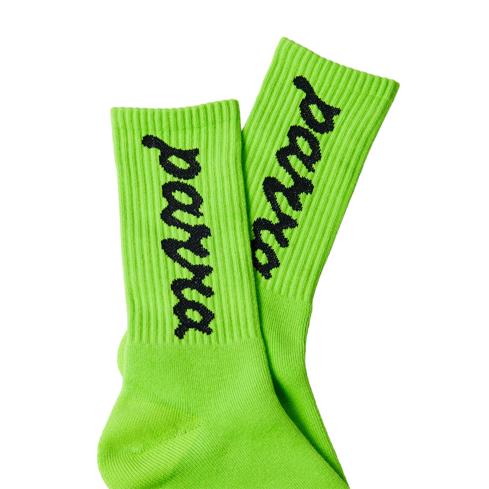 by parra lowercase scriptlogo crew socks neon green