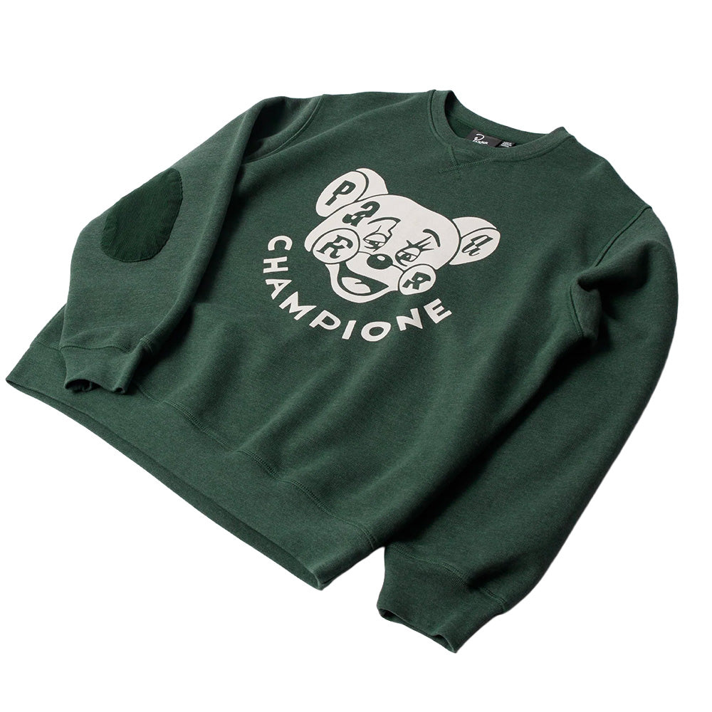BY PARRA BY PARRA TIRED CHAMPIONE CREWNECK SWEATSHIRT // PINE GREEN