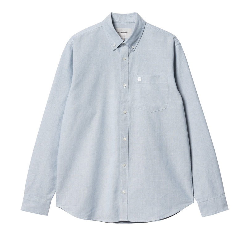 carhartt wip i030799 1vg xx ls c logo shirt prussian blue white