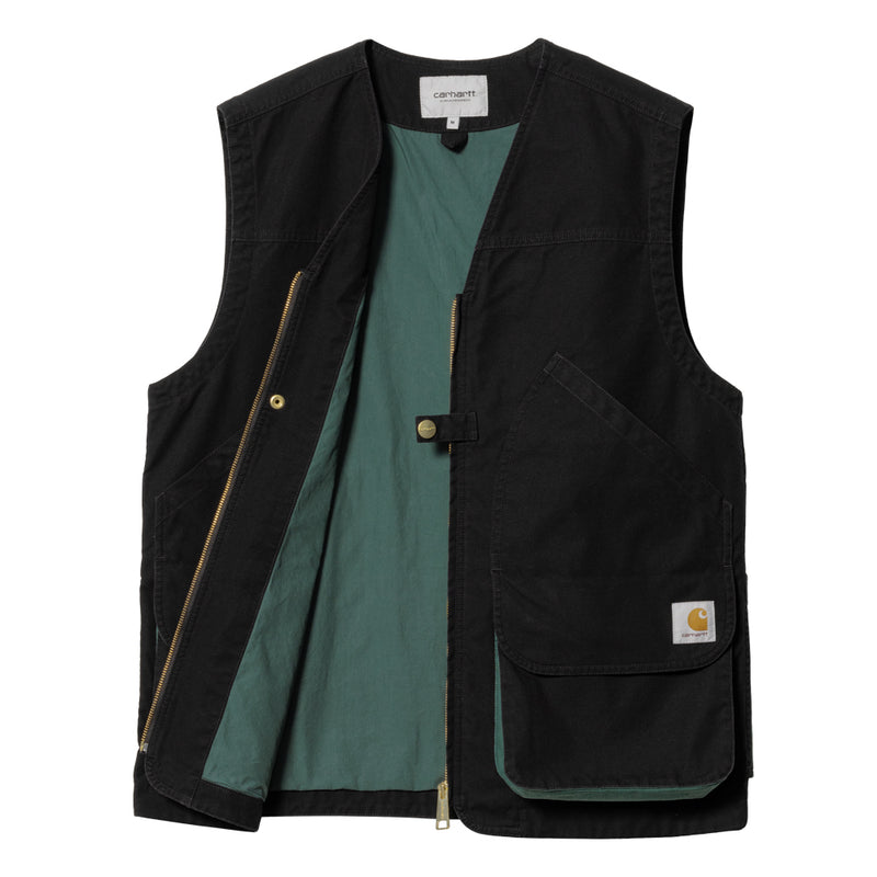 carhartt wip i032149 1oc 60 heston vest black discovery green heavy stone wash