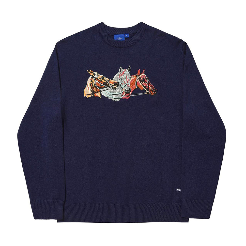 hélas a05s3d1kntcrw02 horses crewneck knit navy