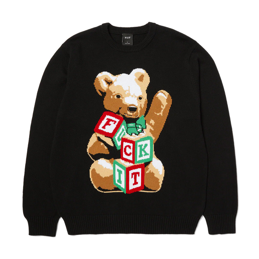 huf kn00574 gift bear intarsia sweater black
