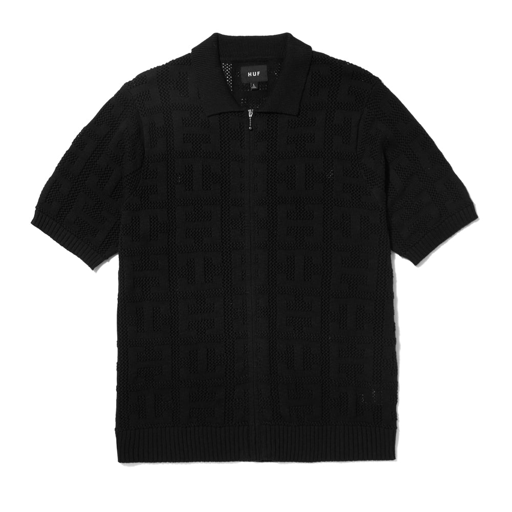 huf monogram jacquard zip sweater black kn00485 black
