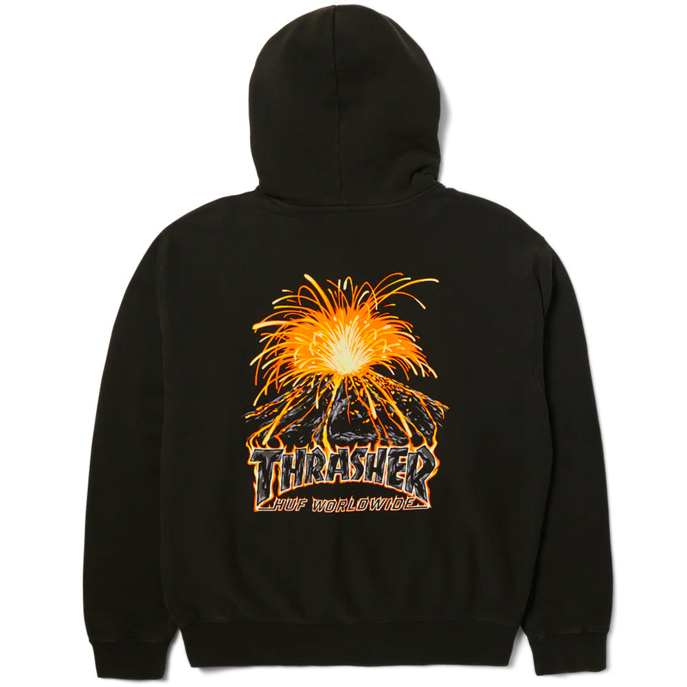 huf pf00827 x thrasher meltdown heavyweight hoodie washed black