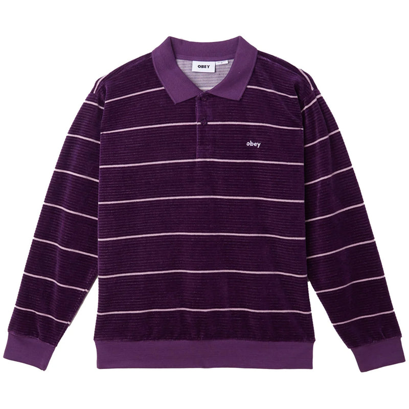obey 131040050 astoria velour stripe polo ls winberry multi