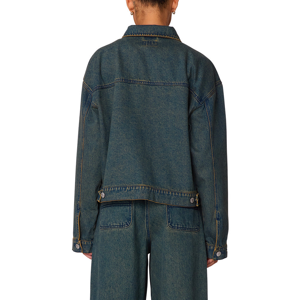 obey 221800440 ines denim jacket yellow tint wash