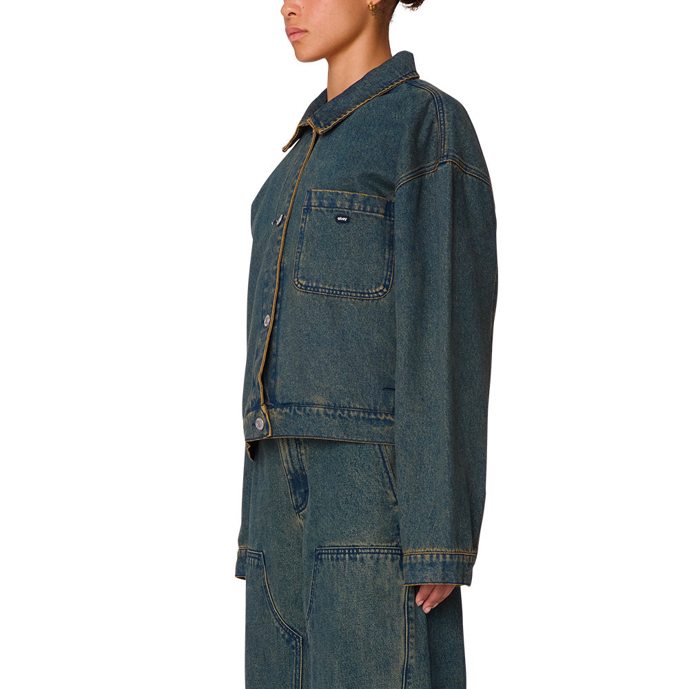 obey 221800440 ines denim jacket yellow tint wash