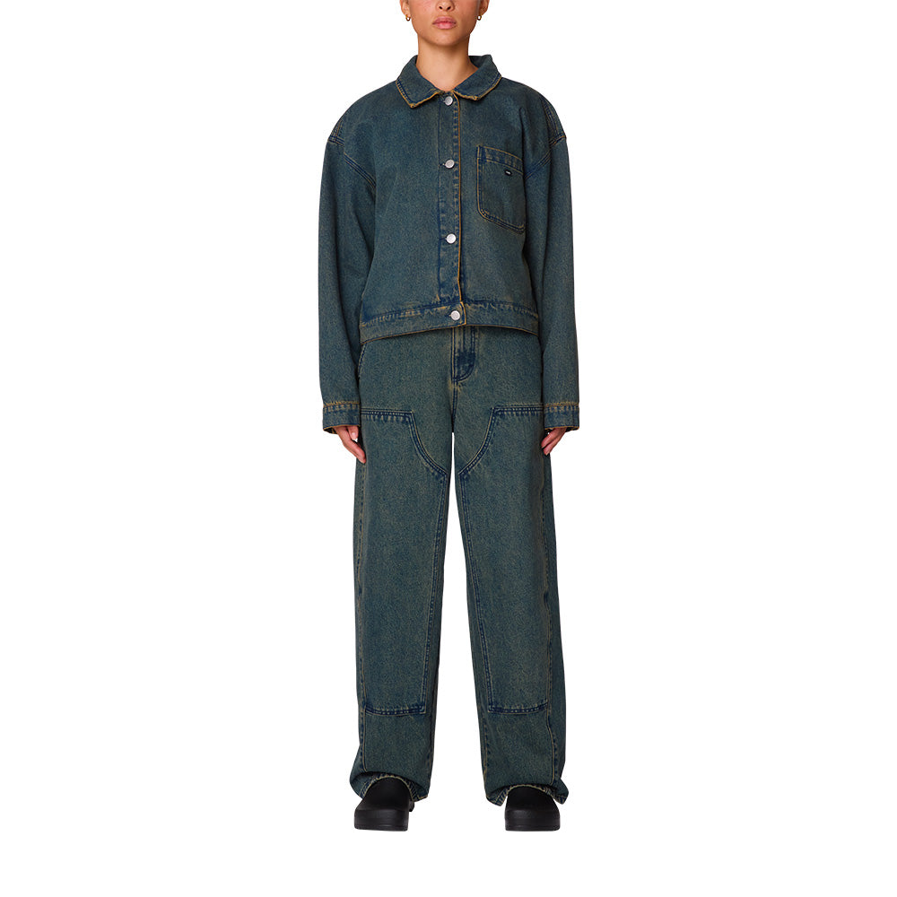 obey 221800440 ines denim jacket yellow tint wash