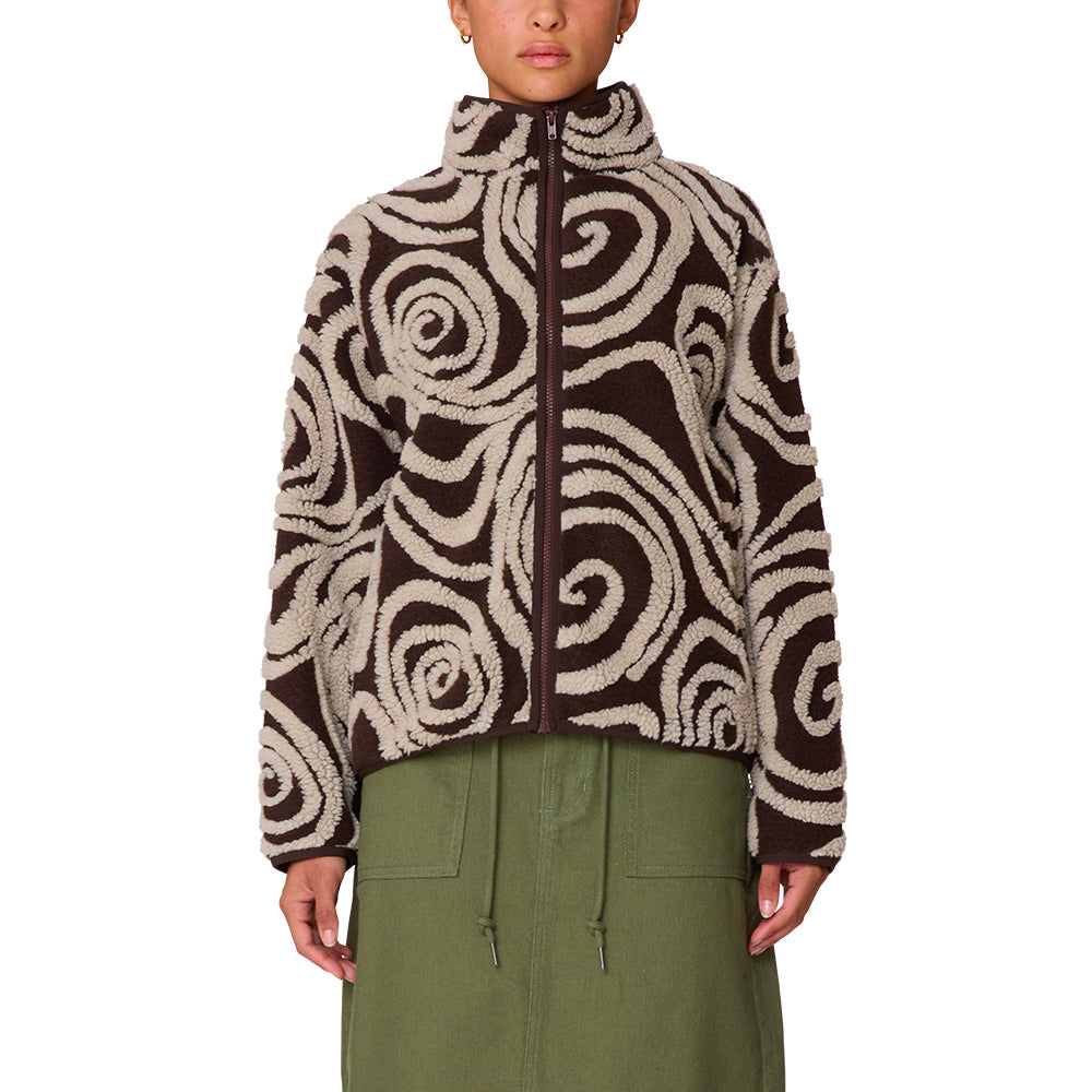 obey 221800445 swirls jacquard zip jacket brown multi