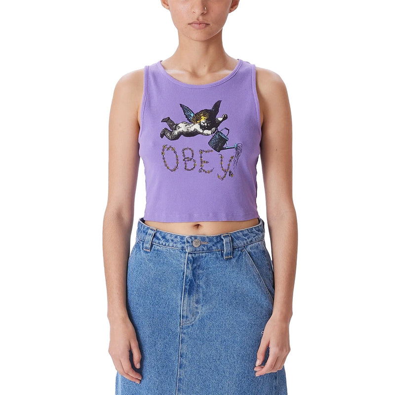 obey 263732378 watering can cherub tank purple flower