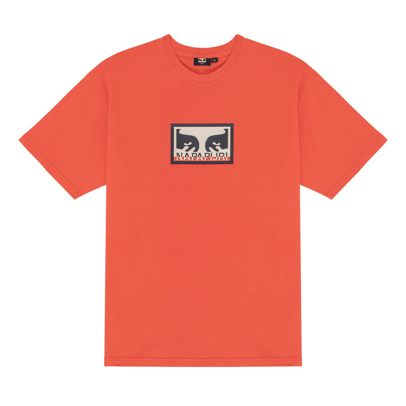 obey na4hml obey x napapijri tee fire red