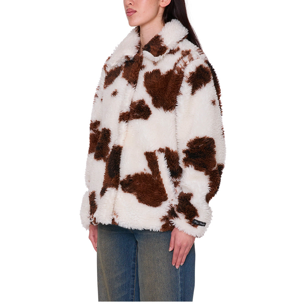 obey snolie sherpa short coat cow print
