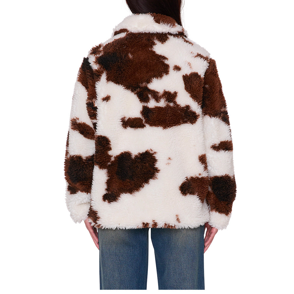 obey snolie sherpa short coat cow print